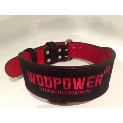 Leather belt black with red embroidery